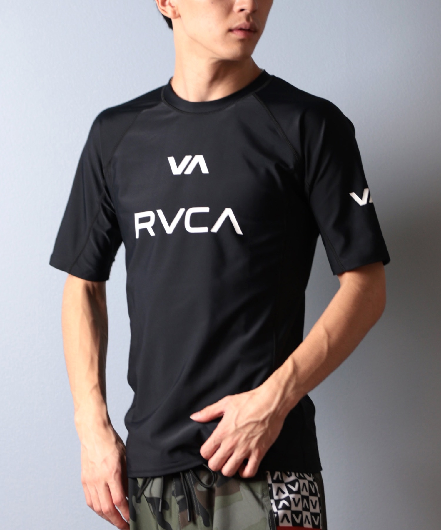 RVCA ブラック 水着・ラッシュガード セット RVCA ルーカ 水着 ラッシュガード 半袖 Tシャツ メンズ ロゴ