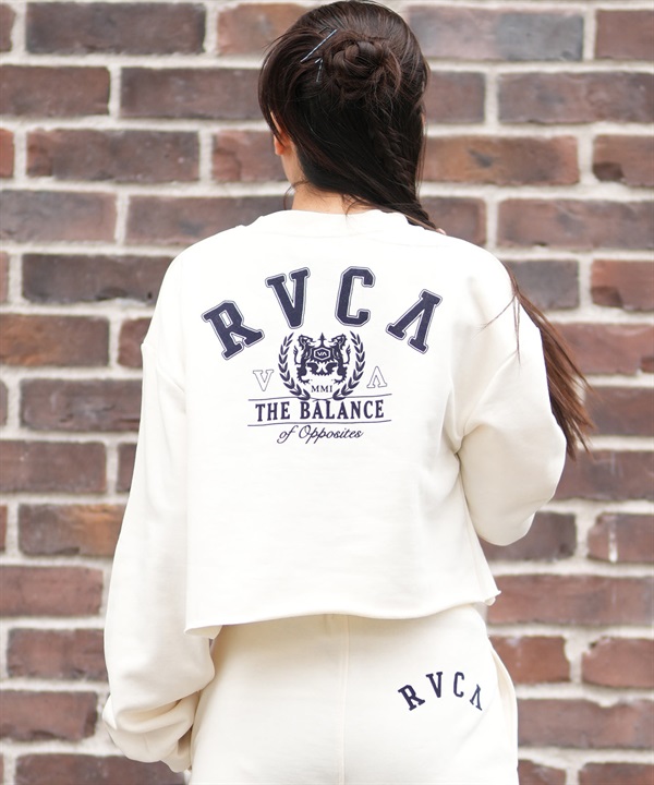 RVCA ルーカ トレーナー スウェット レディース バックプリント クロップド丈 ショート丈 裏毛 ARCH COLLEGE CROPPED CREW BF044-001
