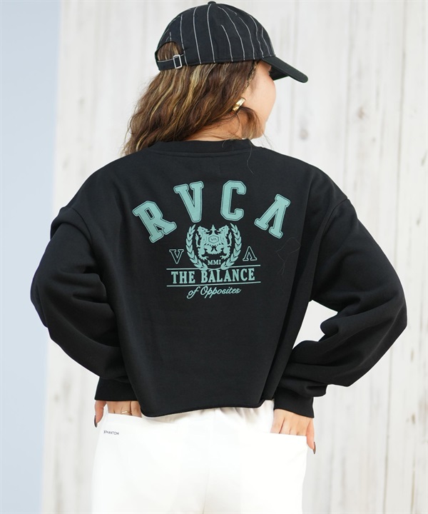 RVCA ルーカ トレーナー スウェット レディース バックプリント クロップド丈 ショート丈 裏毛 ARCH COLLEGE CROPPED CREW BF044-001