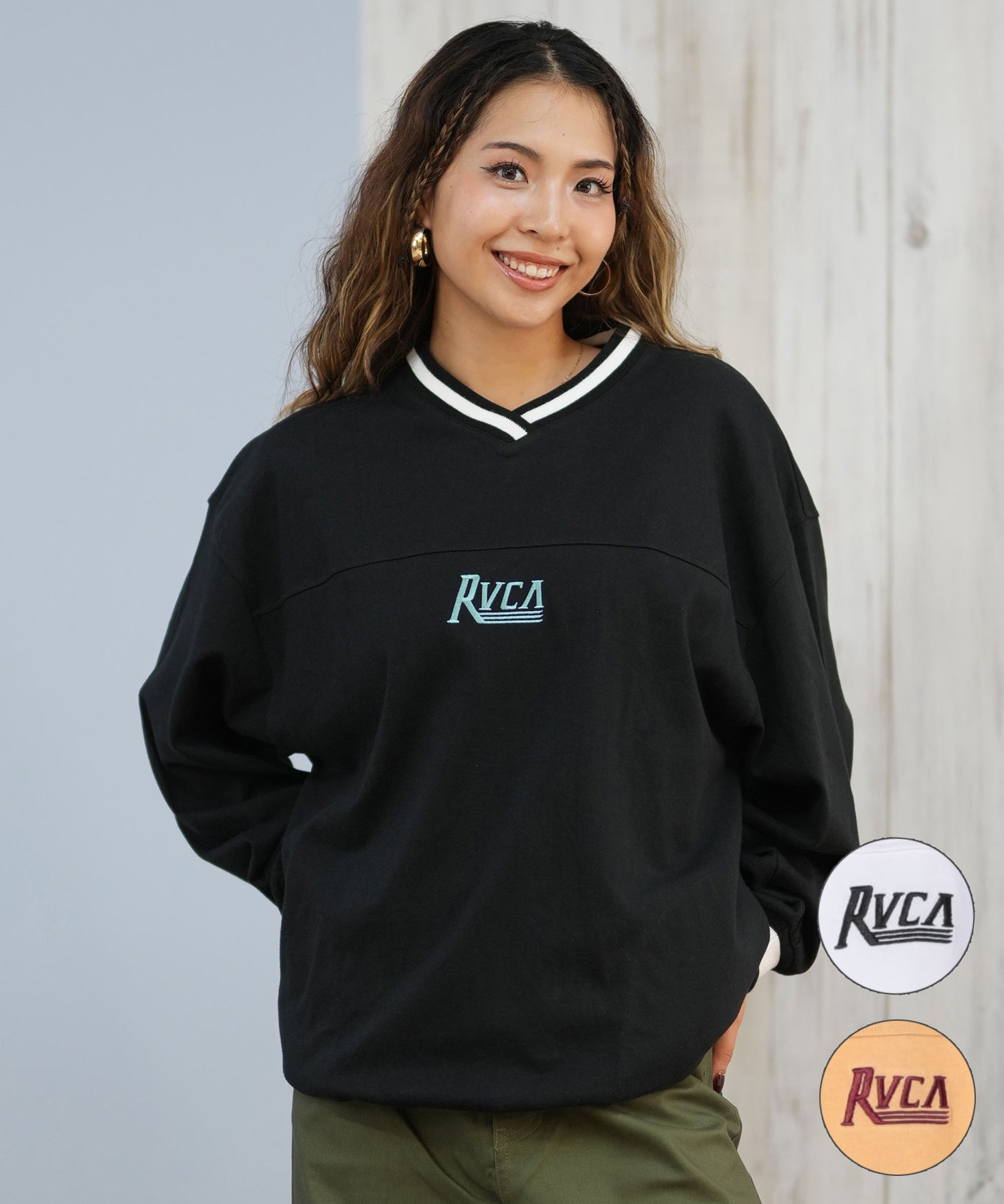 RVCA ルーカ トレーナー スウェット レディース Vネック ロゴ HILLS V