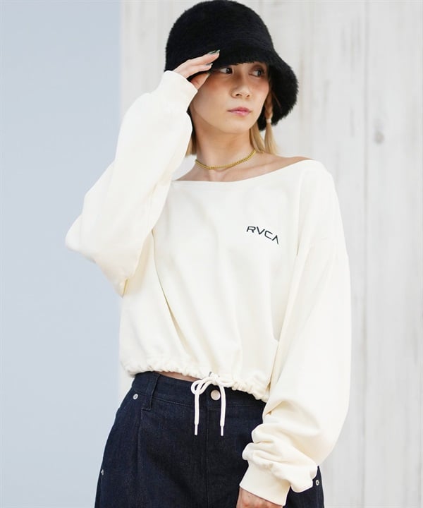 RVCA ルーカ トレーナー スウェット レディース クロップド丈 ショート丈 ロゴ MINI RVCA OFF SHOULDER SWEAT SHIRT BF044-006