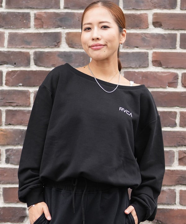 RVCA ルーカ トレーナー スウェット レディース クロップド丈 ショート丈 ロゴ MINI RVCA OFF SHOULDER SWEAT SHIRT BF044-006