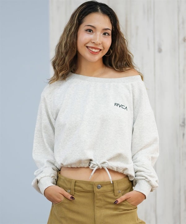 RVCA ルーカ トレーナー スウェット レディース クロップド丈 ショート丈 ロゴ MINI RVCA OFF SHOULDER SWEAT SHIRT BF044-006
