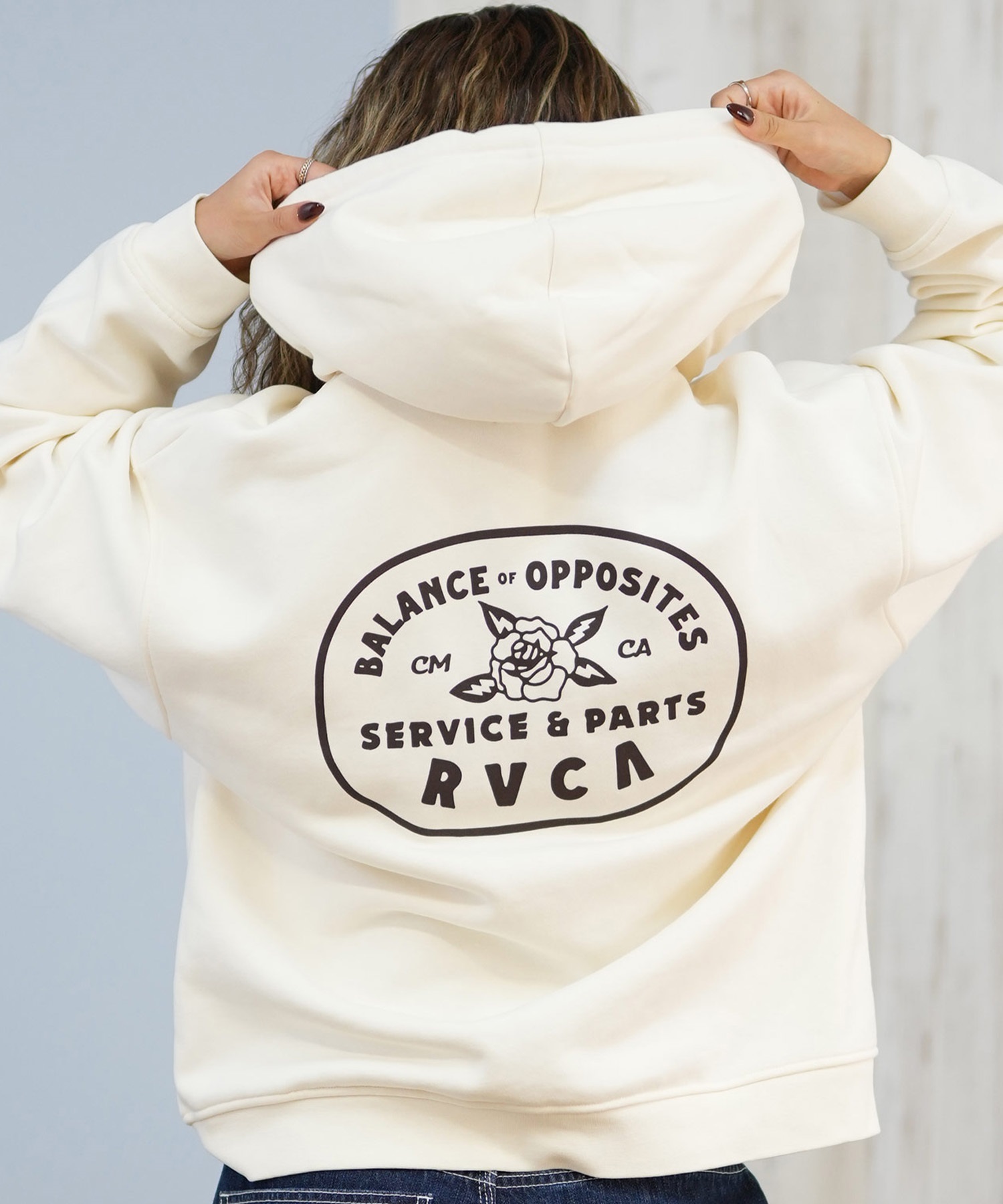 RVCA ルーカ ジップアップ パーカー レディース バックプリント ロゴ 裏起毛 COURT ZIP HOODIE BF044-015(CLO-S)