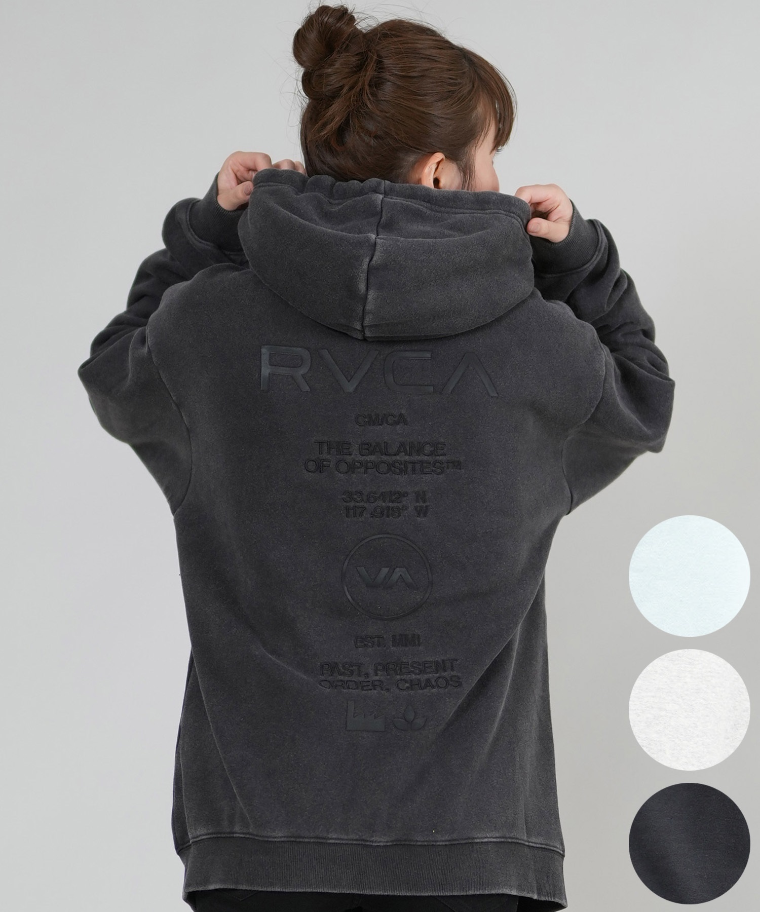 RVCA ルーカ ジップアップ パーカー レディース バックプリント ロゴ BF044-P02(BLK-M)