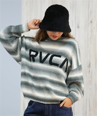 RVCA ルーカ ニット セーター レディース クルーネック ロゴ ボーダー グラデーション RS BIG RVCA KNIT BF044-651(BLK-M)