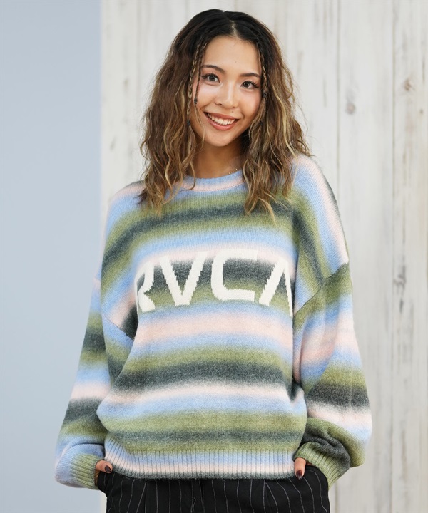 RVCA ルーカ ニット セーター レディース クルーネック ロゴ ボーダー グラデーション RS BIG RVCA KNIT BF044-651