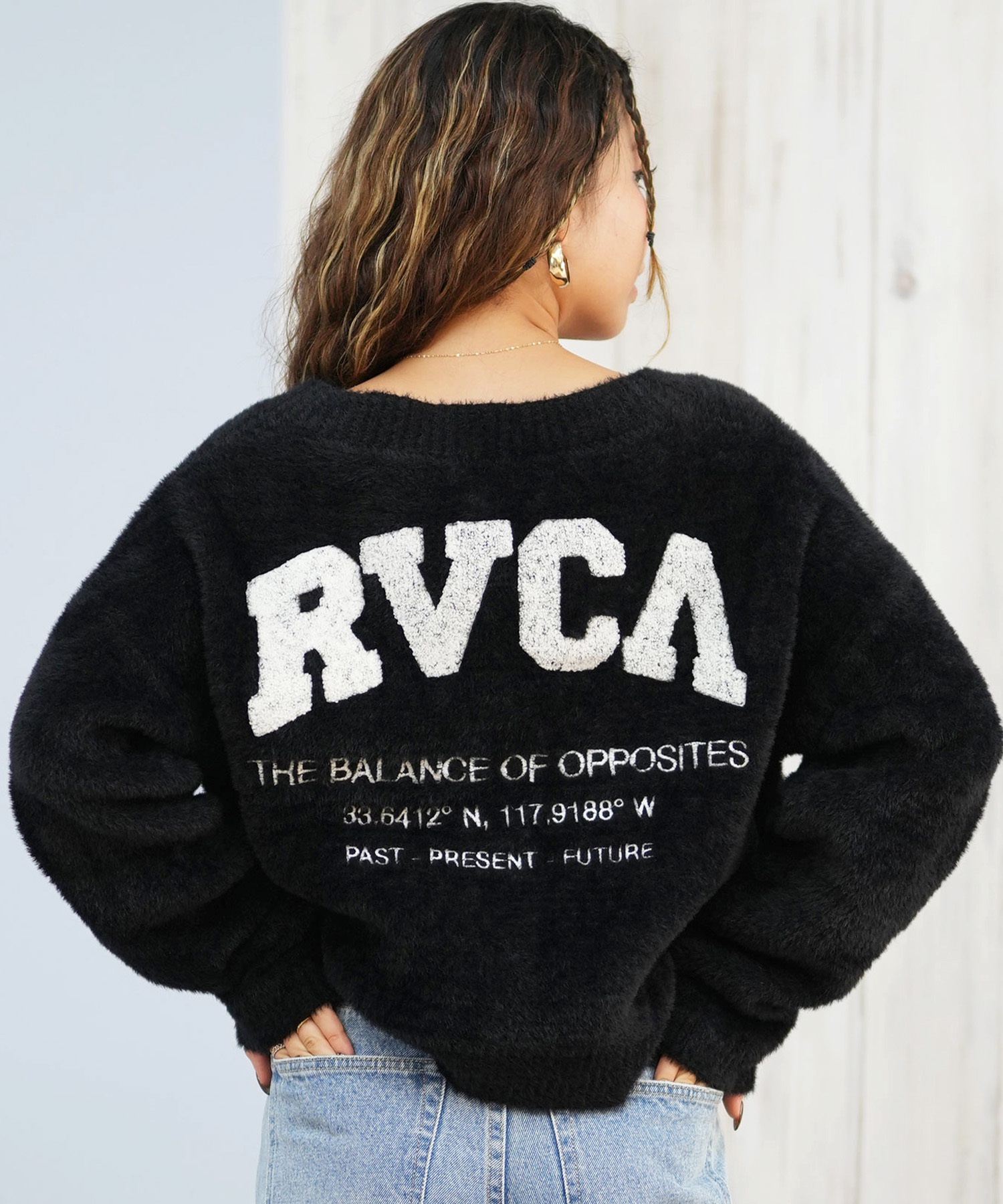 RVCA ルーカ ニット セーター カーディガン レディース バックプリント ロゴ BF044-P66(BLK-M)