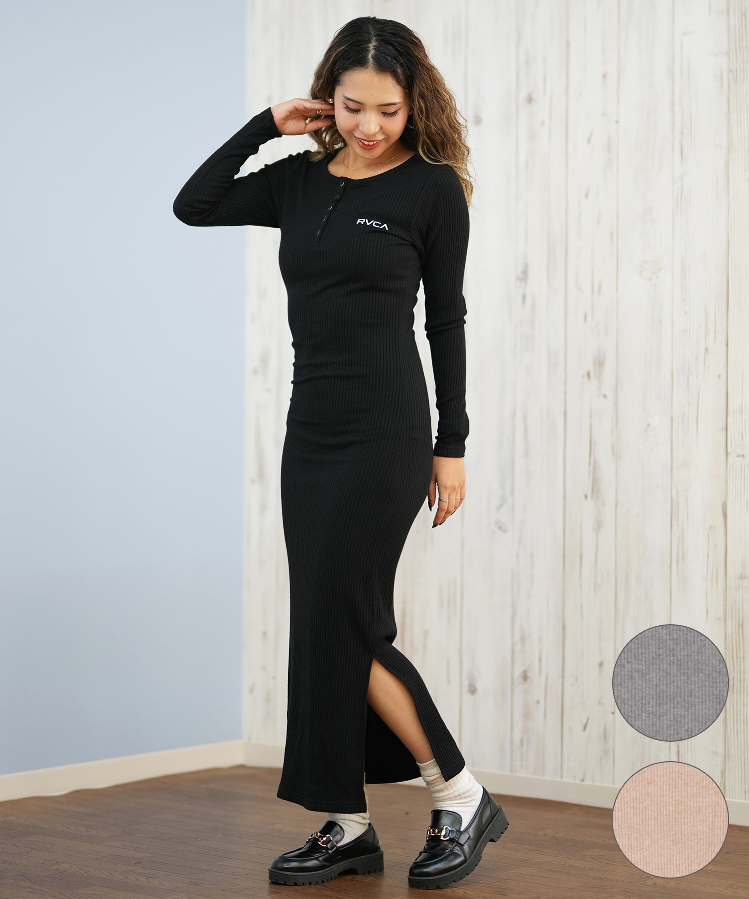 RVCA ルーカ ワンピース レディース ヘンリーネック リブ ロゴ ワン