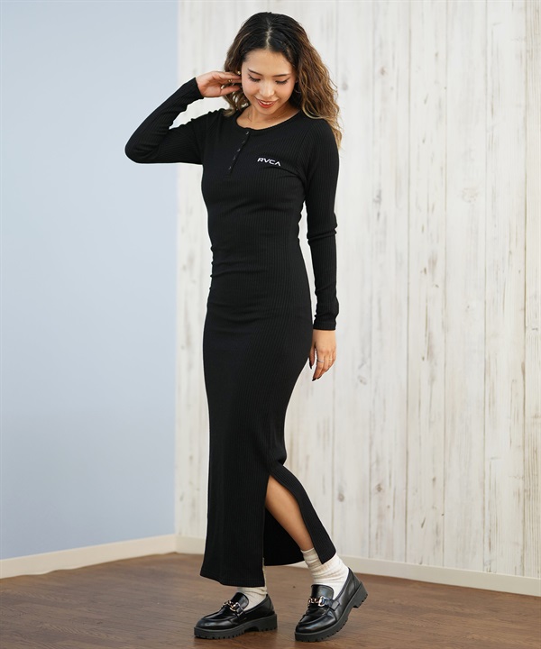 RVCA ルーカ ワンピース レディース ヘンリーネック リブ ロゴ ワンポイント HENRY NECK SLIM DRESS BF044-351