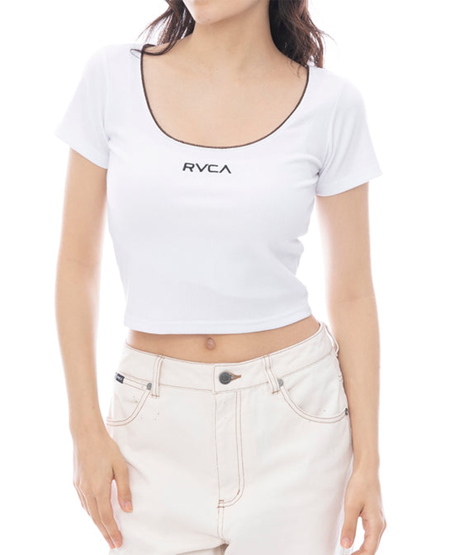 RVCA ルーカ 半袖 Tシャツ レディース リバーシブル クロップド丈 ショート丈 ロゴ BF043-210(WHT-M)