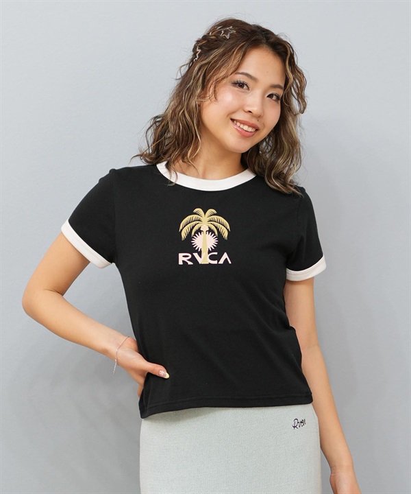RVCA ルーカ 半袖 Tシャツ レディース ミニTシャツ リンガーTシャツ PALM TREE BABY RINGER ST BF04C-205