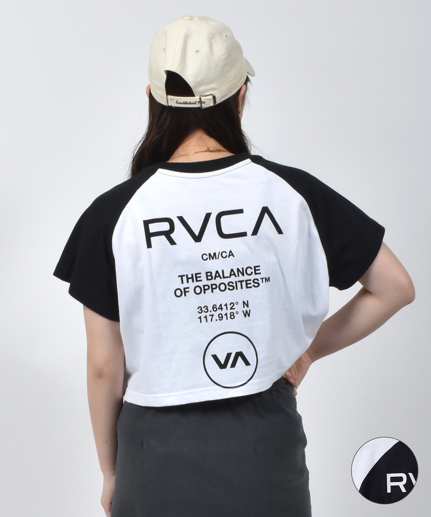 RVCA ルーカ 半袖 Tシャツ レディース クロップド丈 ショート丈 ラグラン バックプリント BF04C-P21(WHT-S)