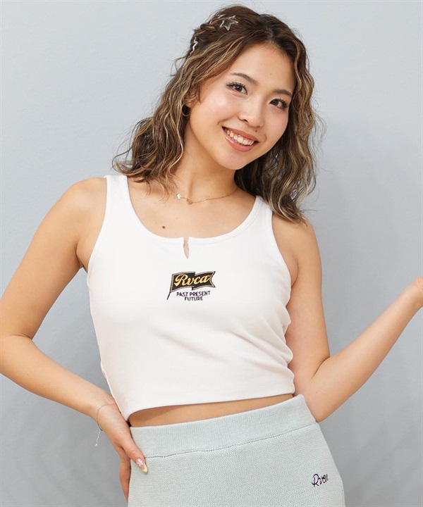RVCA ルーカ タンクトップ レディース クロップド丈 ショート丈 刺?ロゴ リブ BF04C-372