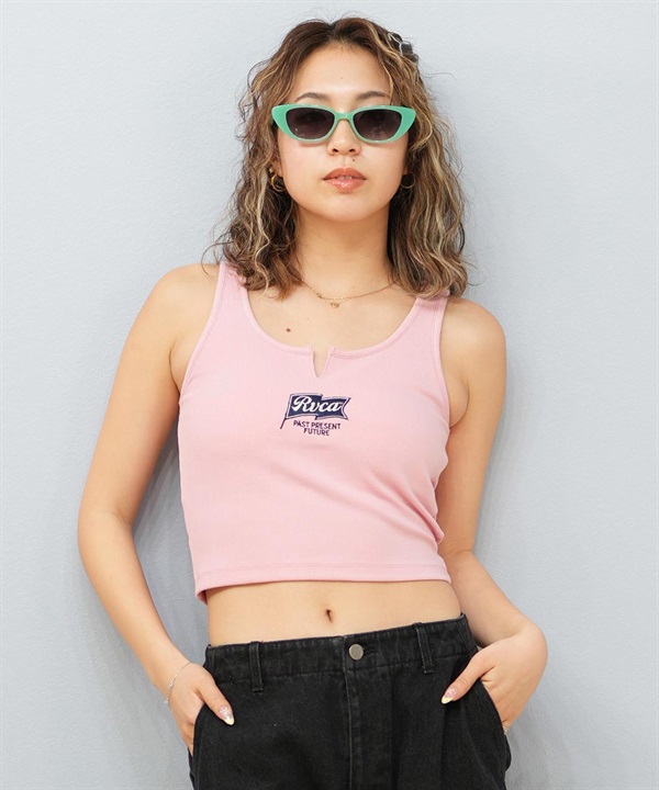 RVCA ルーカ タンクトップ レディース クロップド丈 ショート丈 刺?ロゴ リブ BF04C-372