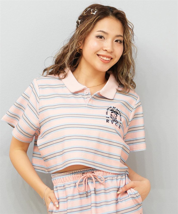 RVCA ルーカ 半袖 シャツ レディース ポロシャツ ショート丈 刺繍ロゴ BF04C-001