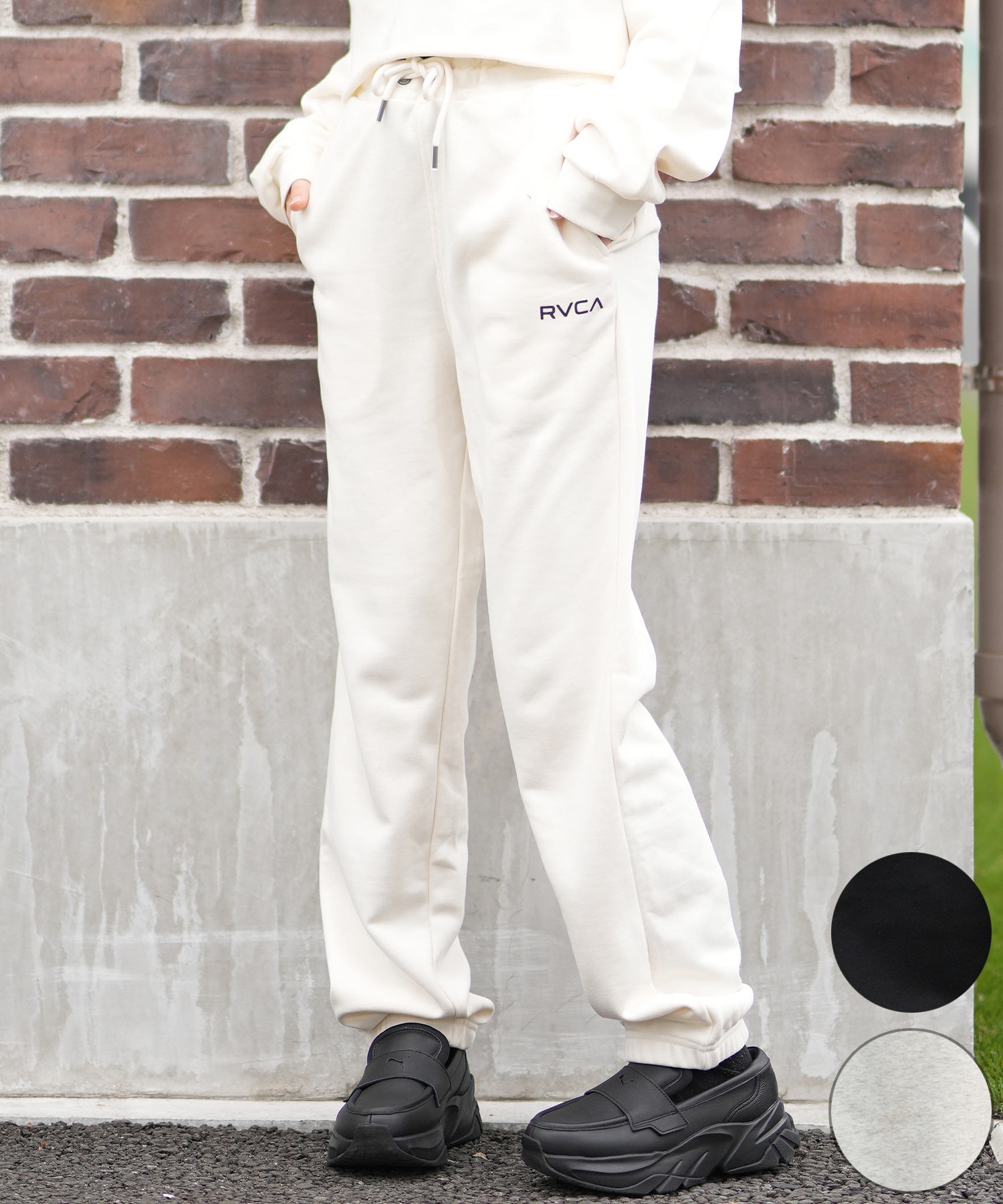 RVCA ルーカ ロングパンツ レディース スウェット パンツ ロゴ セットアップ対応 BF044-702(BLK-S)