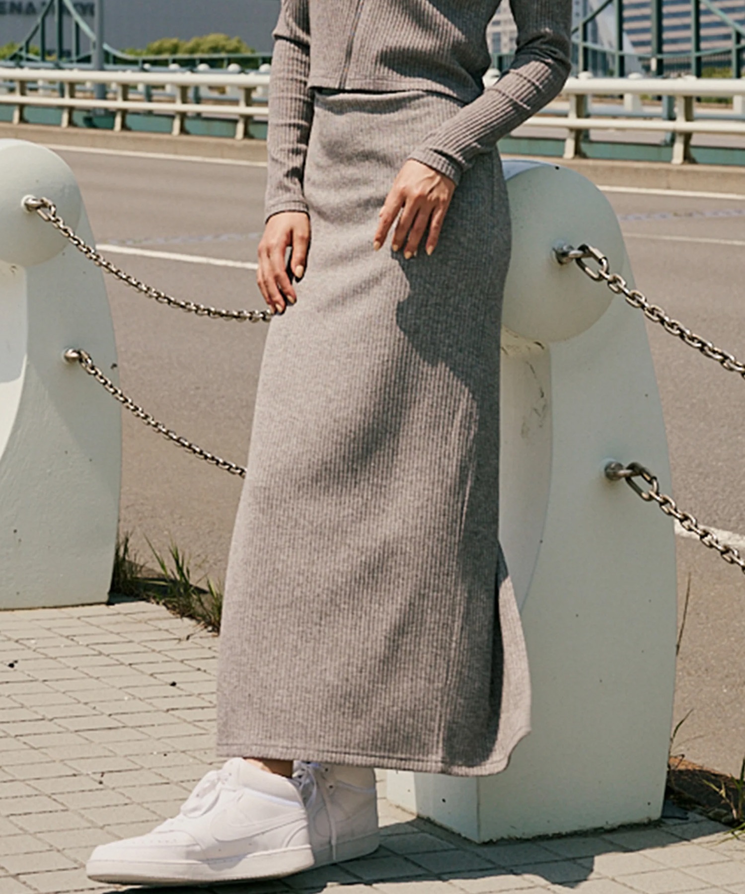 RVCA ルーカ スカート レディース リブニット マキシ丈 Hライン ペンシルスカート ロゴ ワンポイント MAXI PENCIL SKIRT BF044-601(MGR-M)