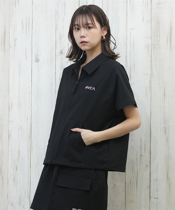RVCA ルーカ ラッシュガード レディース 半袖 シャツ ジップアップ ワンポイント ロゴ 水陸両用 UVカット BF043-853