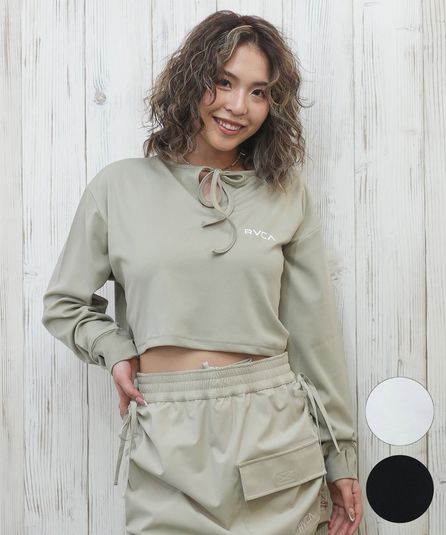 RVCA ルーカ ラッシュガード レディース 長袖 Tシャツ ロンT クロップド丈 ショート丈 水陸両用 UVカット BF043-854(WHT-M)