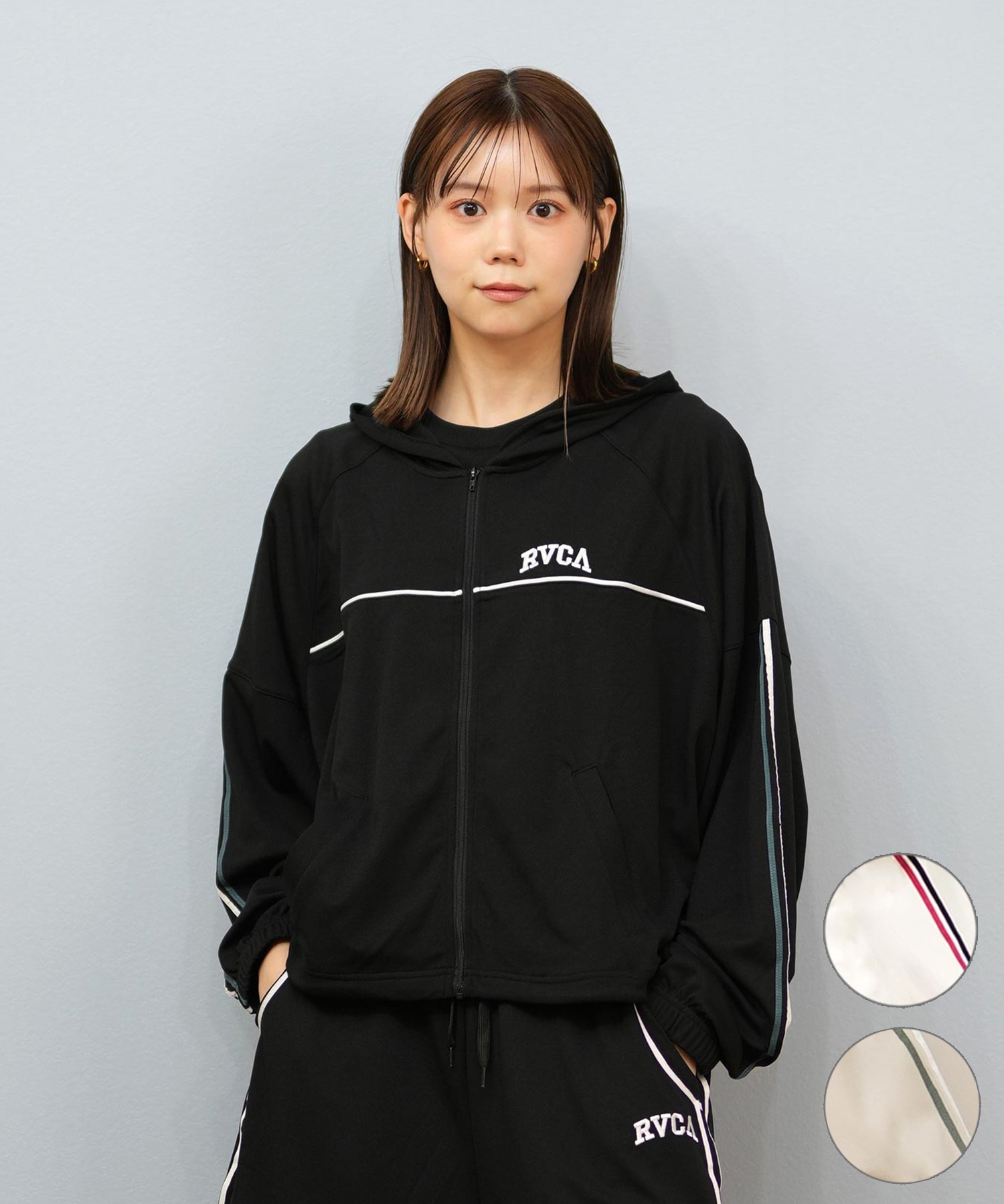 RVCA ルーカ 水着 ラッシュガード パーカー ジップアップ レディース クロップド丈 ショート丈 パイピング 水陸両用 UVカット BF04C-P86(WHT-M)
