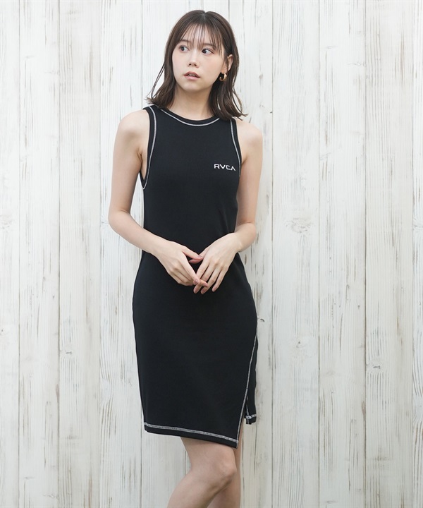 RVCA ルーカ ラッシュガード レディース ワンピース タンクトップ カップ付 膝丈 ワンポイント ロゴ 水陸両用 UVカット BF043-392