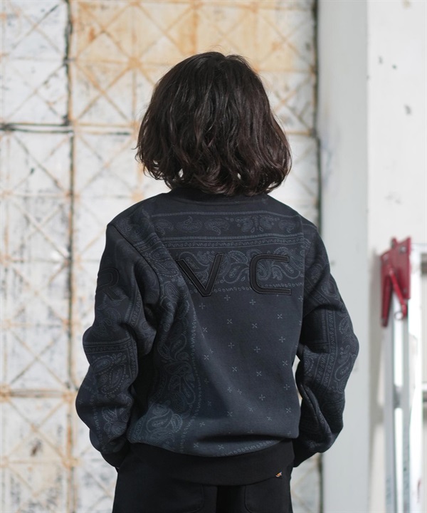 RVCA ルーカ トレーナー スウェット キッズ ジュニア 子供 クルーネック ロゴ バックプリント ペイズリー 裏起毛 親子コーデ BF046-006