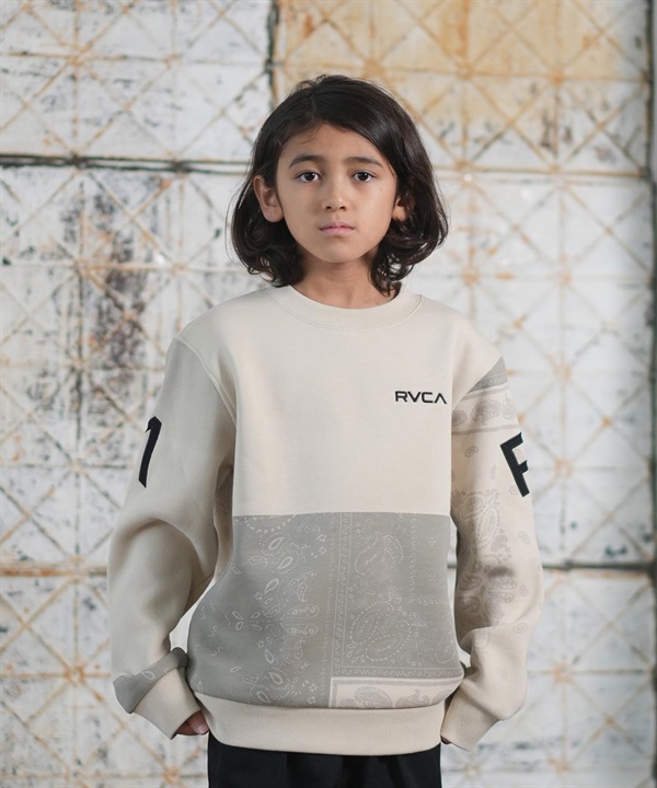 RVCA ルーカ トレーナー スウェット キッズ ジュニア 子供 クルーネック ロゴ バックプリント ペイズリー 裏起毛 親子コーデ BF046-006