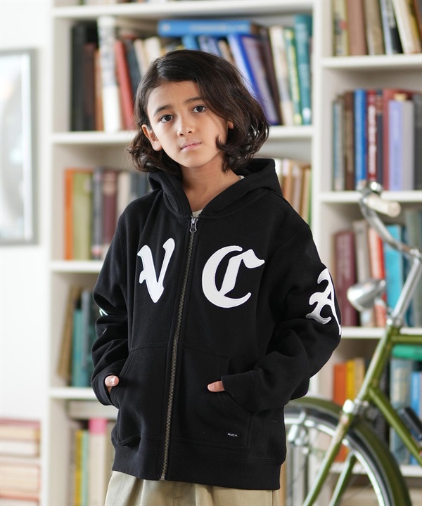 RVCA ルーカ ジップアップ パーカー キッズ ジュニア 子供 スウェット フーディー ロゴ 裏起毛 BF046-004