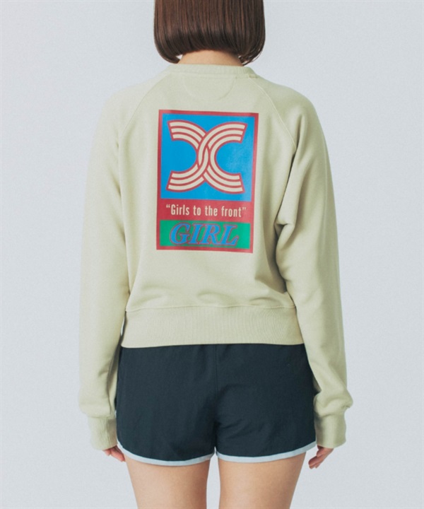 X-girl SPORTS エックスガールスポーツトレーナー レディース クルーネック スウェット バックプリント クロップド丈 UVカット 吸水速乾 155251012004