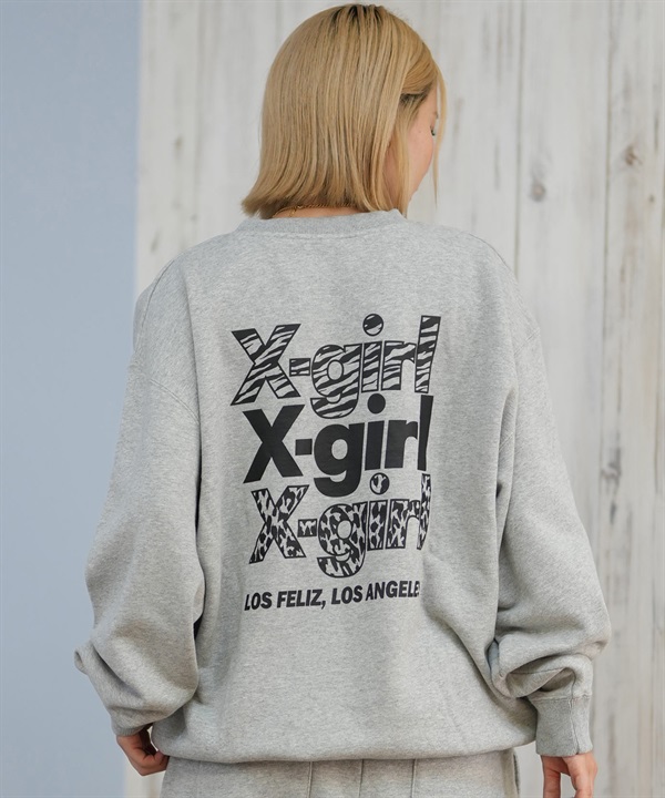 X-GIRL エックスガール トレーナー スウェット レディース バックプリント アニマル柄 ANIMAL TRIPLE LOGO SWEAT 105253012023