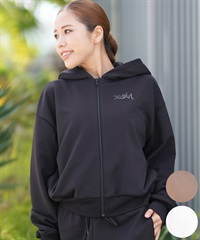 X-girl SPORTS エックスガールスポーツ ジップアップ パーカー レディース クロップド丈 ショート丈 ロゴ セットアップ対応 155253012001(BK-M)