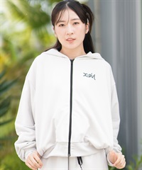 X-girl SPORTS エックスガールスポーツ ジップアップ パーカー レディース クロップド丈 ショート丈 ロゴ セットアップ対応 155253012001(WH-M)
