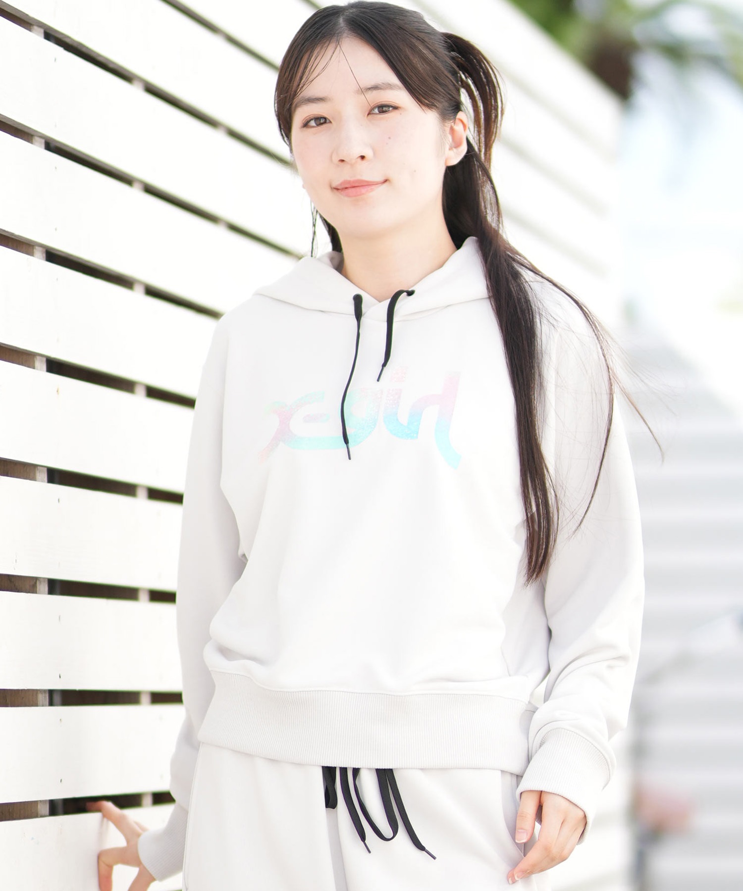 X-girl SPORTS エックスガールスポーツ プルオーバー パーカー レディース クロップド丈 ショート丈 ロゴ 155253012002(WH-M)