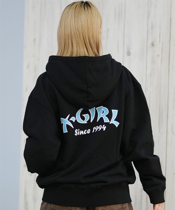 X-GIRL エックスガール ジップアップ パーカー レディース バックプリント ロゴ ARCH LOGO ZIP UP HOODIE 105253012022