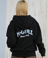 X-GIRL エックスガール ジップアップ パーカー レディース バックプリント ロゴ ARCH LOGO ZIP UP HOODIE 105253012022(BLACK-S)