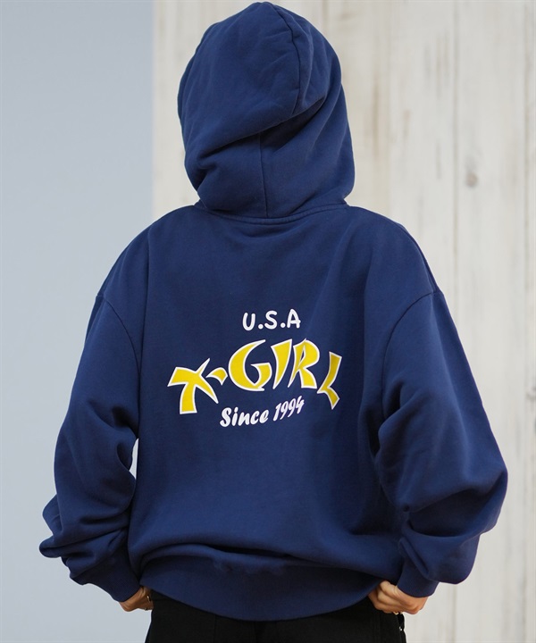 X-GIRL エックスガール ジップアップ パーカー レディース バックプリント ロゴ ARCH LOGO ZIP UP HOODIE 105253012022