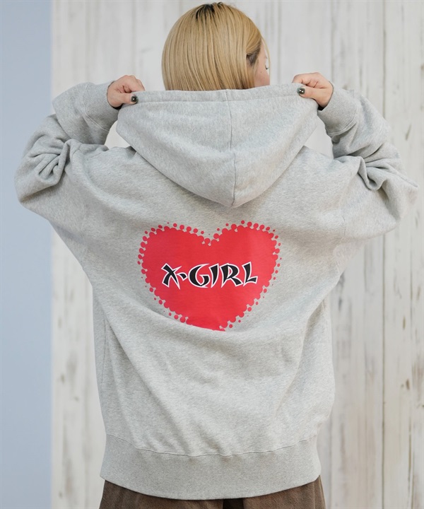 X-GIRL エックスガール ジップアップ パーカー レディース バックプリント ロゴ HEART ZIP UP HOODIE 105253012024