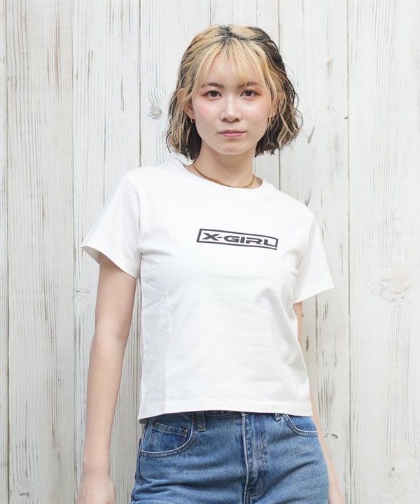 X-GIRL エックスガール 半袖 Tシャツ レディース ロゴ SLANTED LOGO SS BABY TEE 105252011042