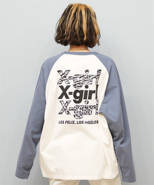 X-girl エックスガール 長袖 Tシャツ レディース ロンT ラグラン バックプリント オーバーサイズ ANML TRPL LG BB BIG TEE 105251011026