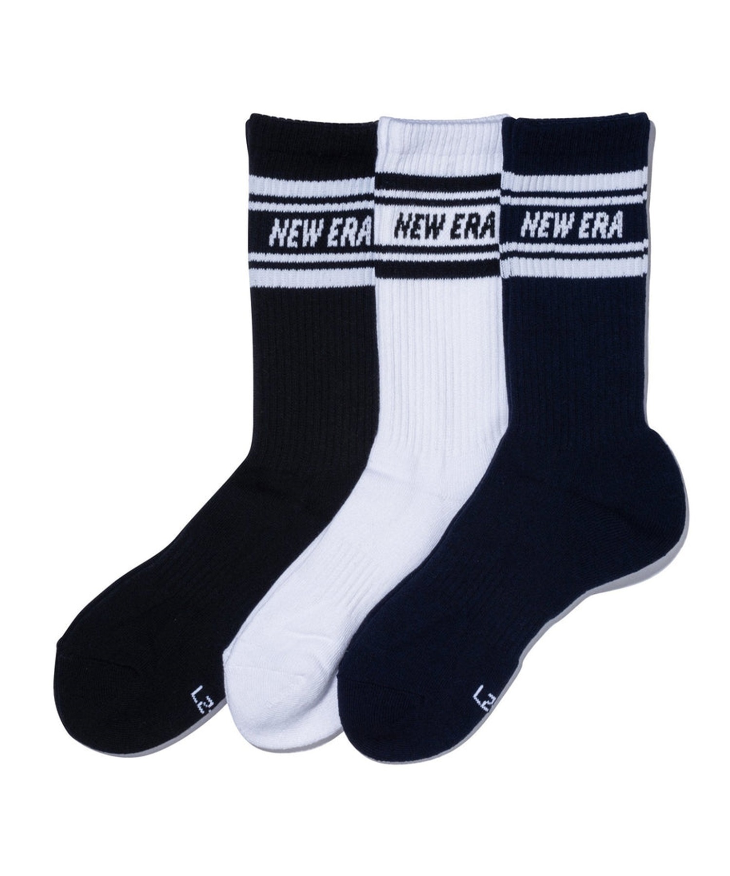 NEW ERA ニューエラ 靴下 ソックス クルー 3ペア ライン ブラック ホワイト ネイビー 14518181(MULTI-21cm)
