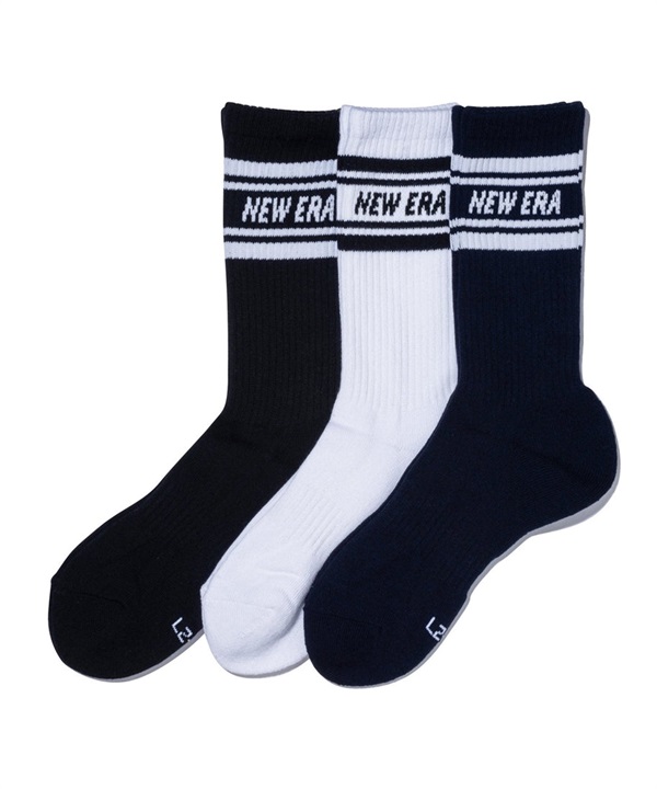 NEW ERA ニューエラ 靴下 ソックス クルー 3ペア ライン ブラック ホワイト ネイビー 14518181