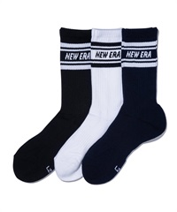 NEW ERA ニューエラ 靴下 ソックス クルー 3ペア ライン ブラック ホワイト ネイビー 14518181(MULTI-21cm)