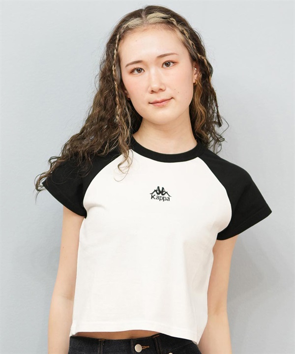 Kappa カッパ 半袖 Tシャツ レディース クロップド丈 ショート丈 刺繍ロゴ バイカラー 215936