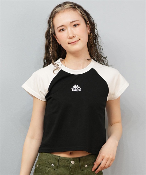 Kappa カッパ 半袖 Tシャツ レディース クロップド丈 ショート丈 刺繍ロゴ バイカラー 215936