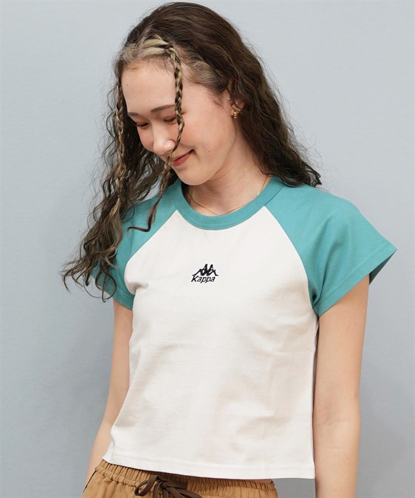 Kappa カッパ 半袖 Tシャツ レディース クロップド丈 ショート丈 刺繍ロゴ バイカラー 215936