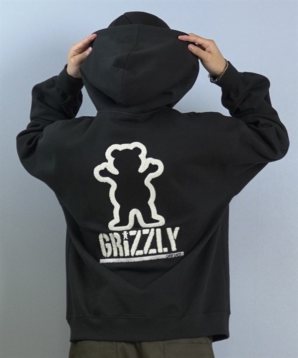 GRIZZLY グリズリー プルオーバー パーカー メンズ スウェット フーディー バックプリント EMBROIDERY BEAR PARKER G25FW-4304
