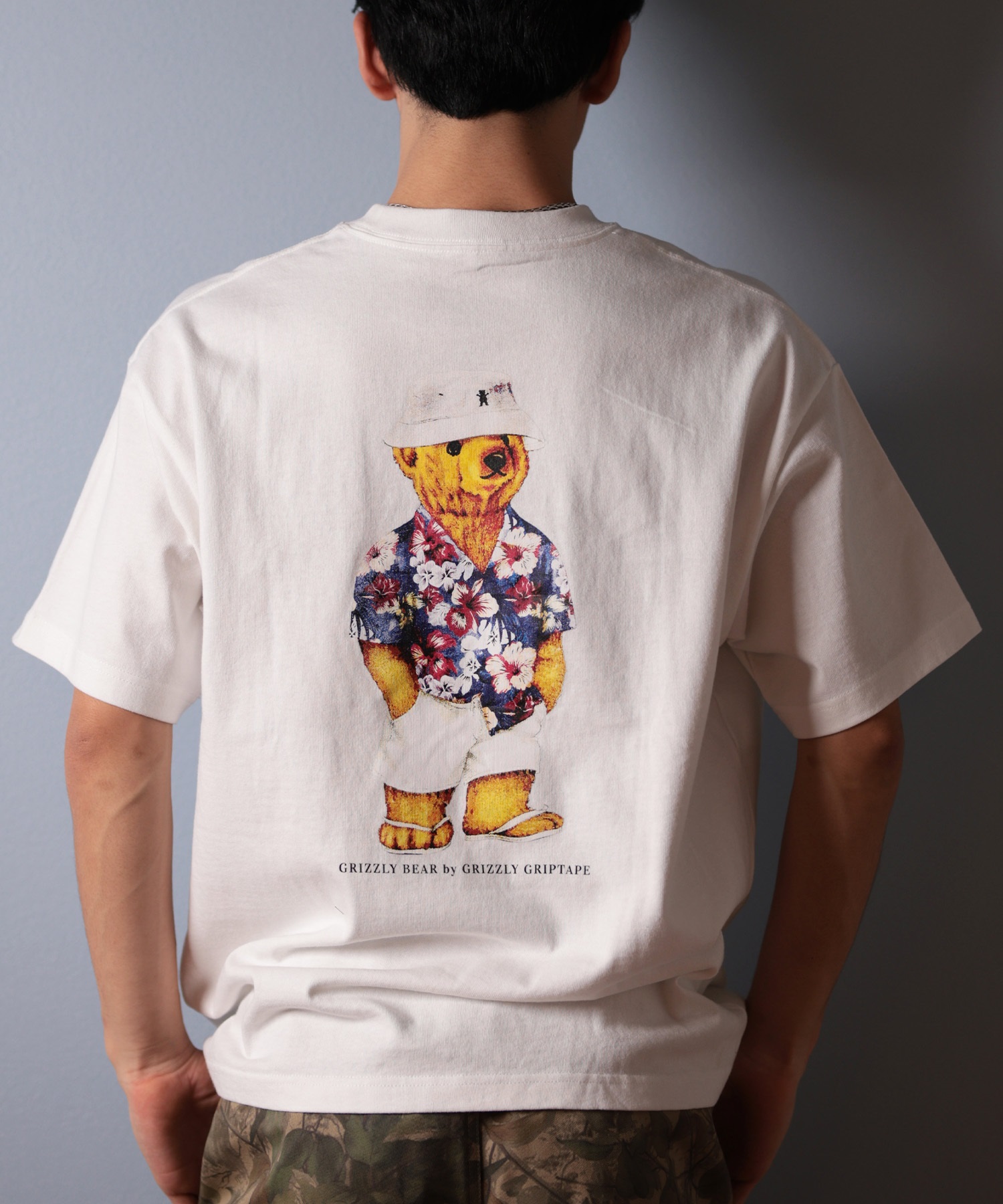 GRIZZLY グリズリー 半袖 Tシャツ メンズ バックプリント ALOHA BEAR G25SS1401 ムラサキスポーツ限定(WHT-M)