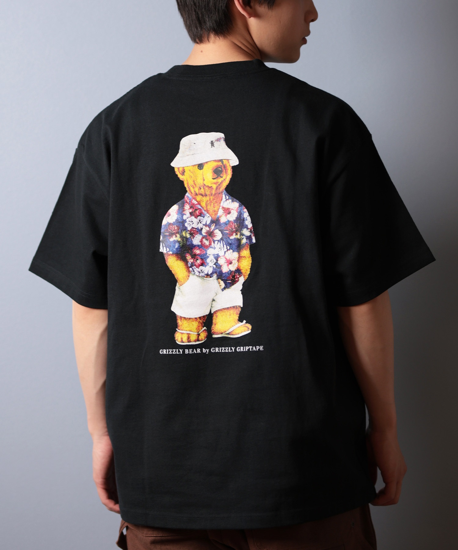 GRIZZLY グリズリー 半袖 Tシャツ メンズ バックプリント ALOHA BEAR G25SS1401 ムラサキスポーツ限定(BLK-M)