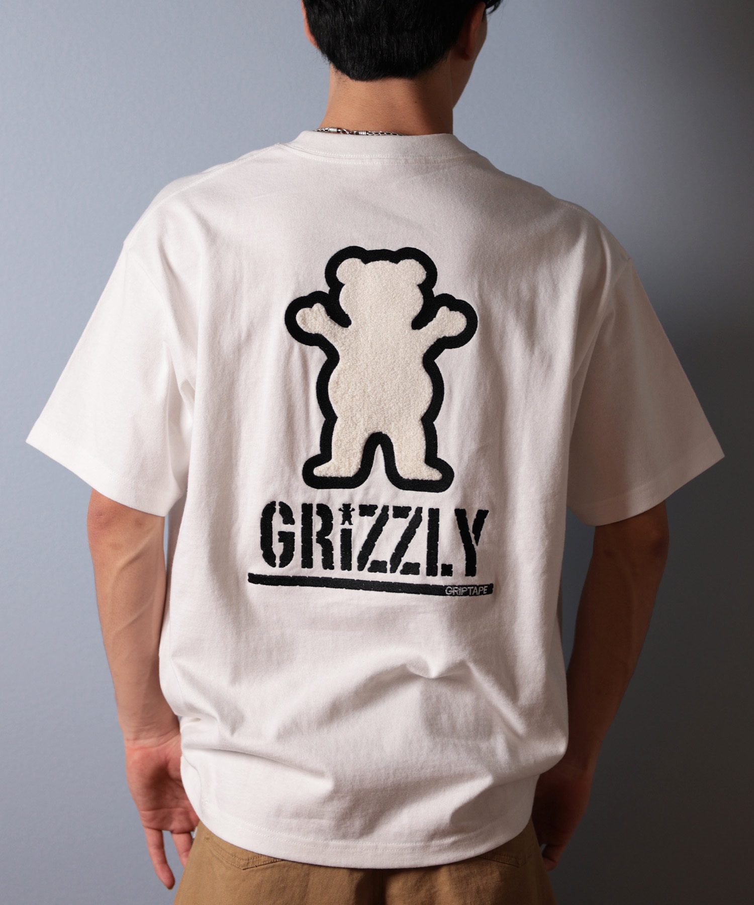 GRIZZLY グリズリー 半袖 Tシャツ メンズ バックプリント BIG PRINT BEAR G25SS1402 ムラサキスポーツ限定(WHT-M)